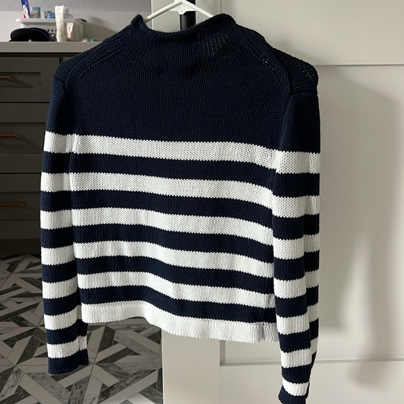 J. Crew Always - Cotton Striped Roll Neck Knit Sweater Size XXS Navy & White - Picture 3 of 3